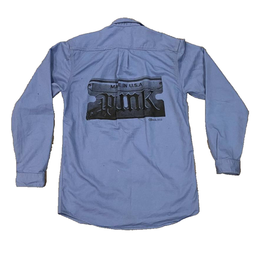 PUNK ® El Jefe Razor Blade Carhartt FR Flame Resistant Button Metal Blue sz M